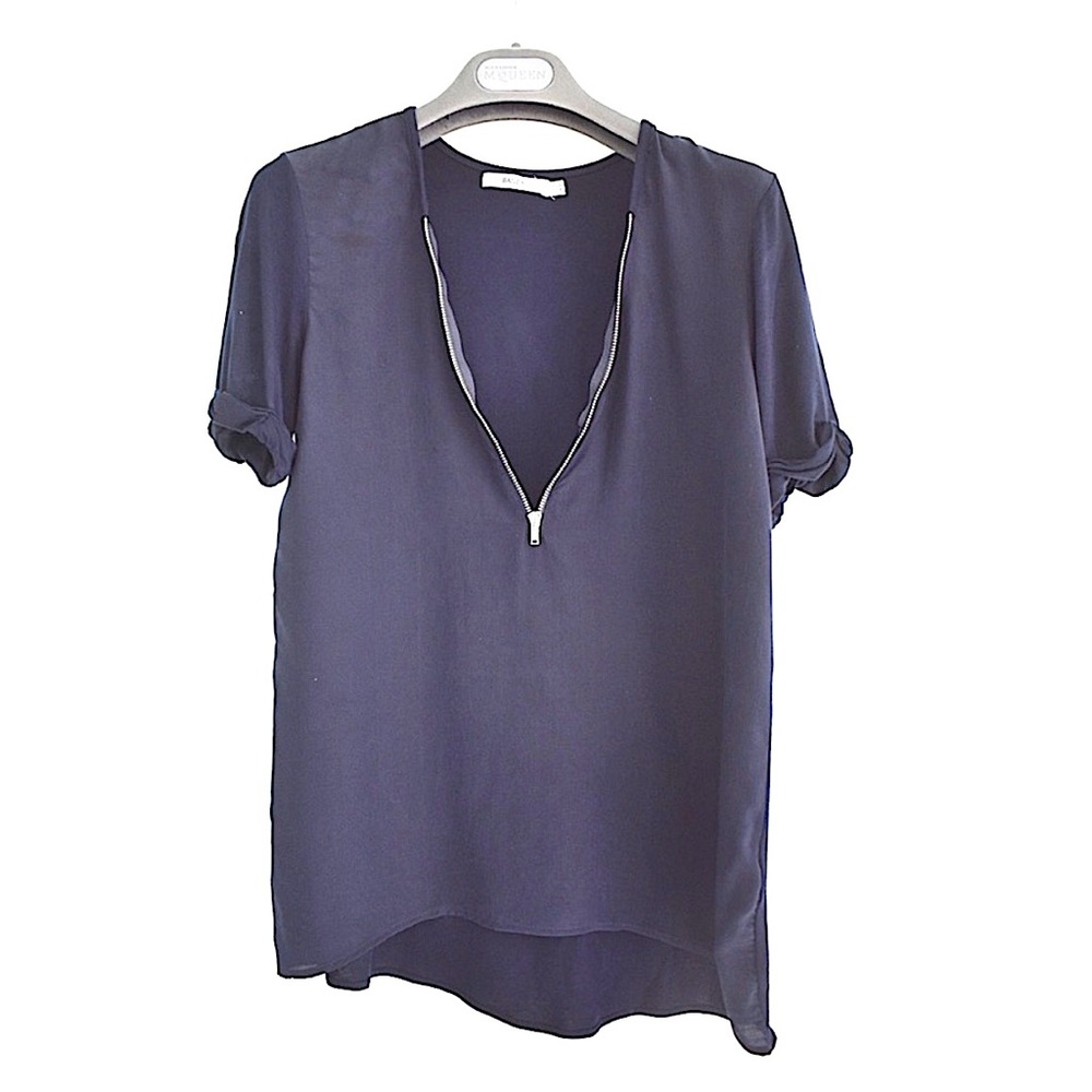 Bailey 44 Silk Zipper Front Silk Blouse Blue XS